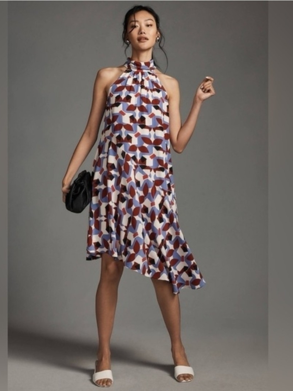 Anthropologie Victoria Poveda Silk Halter Midi Dress — Periwinkle & Burgundy